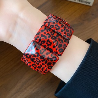Vòng tay acrylic vuông in hình con báo, trang sức thời trang cho nữ