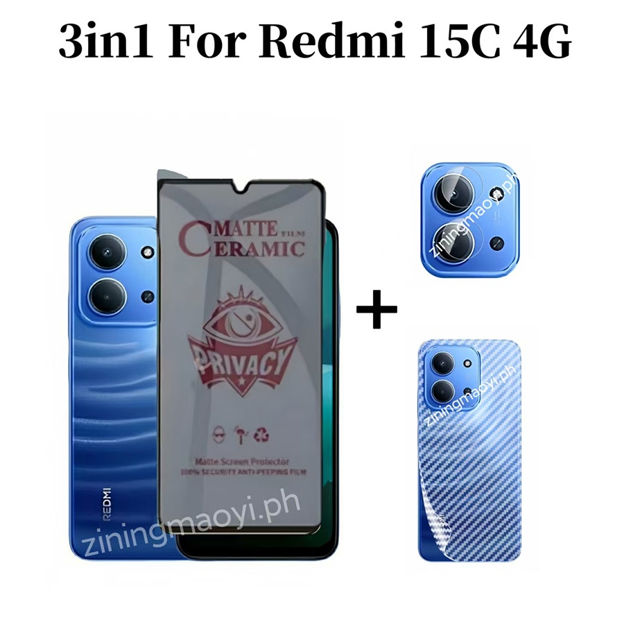 Phim gốm riêng tư 3 TRONG 1 Redmi 15C 4G cho Redmi 14C 13C 4G 13X 12C Full Cover Bảo vệ màn hình và Phim ống kính máy ảnh và phim mặt sau