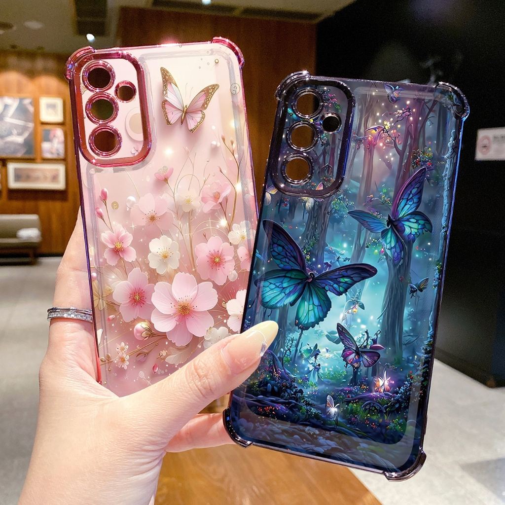 Dành Cho Samsung Galaxy Samsung Galaxy A17 A07 A15 A05 A35 A55 A14 A34 A33 A53 A56 A36 A06 A16 Vỏ Mạ Trong Suốt Hoa Bướm Chống Rơi