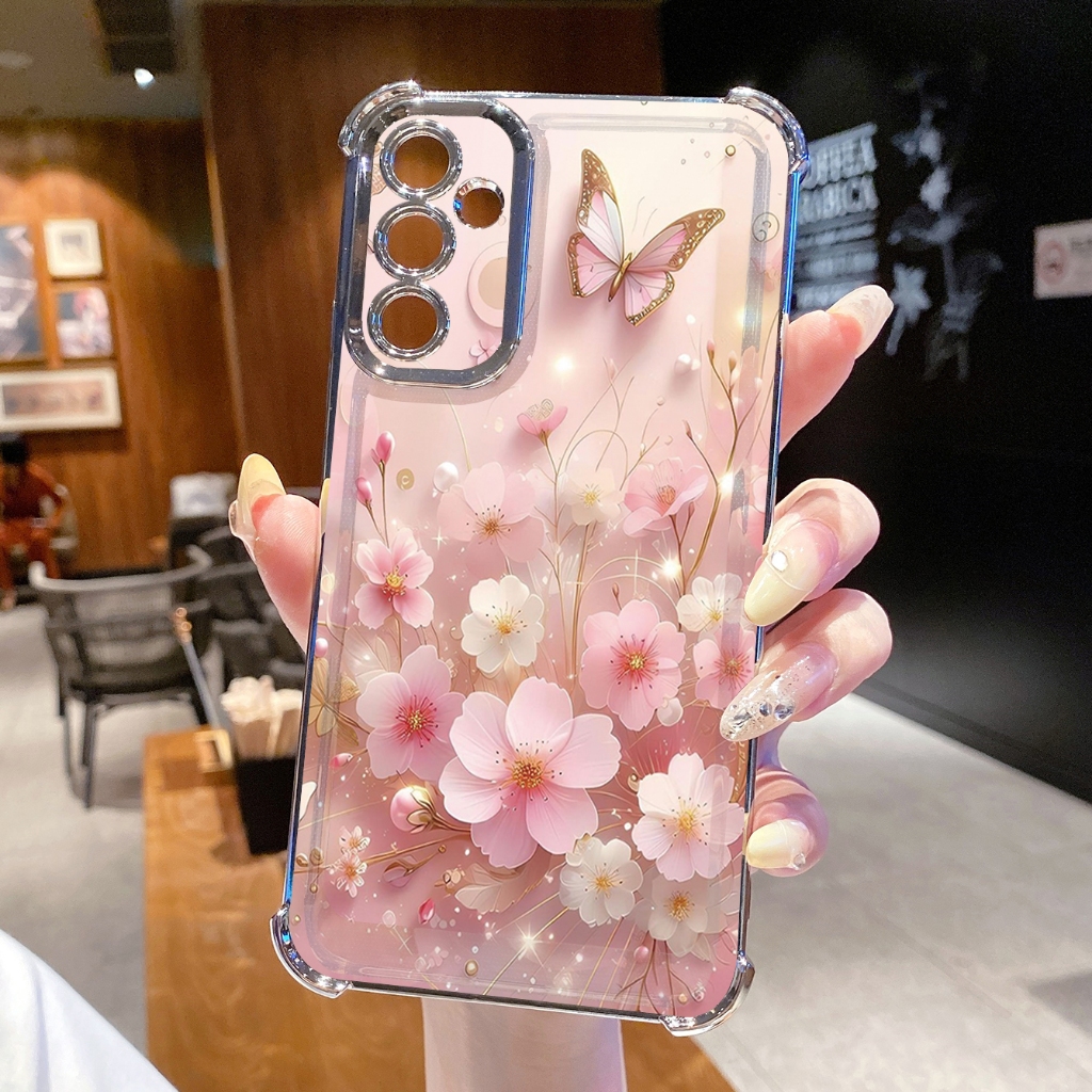 Dành Cho Samsung Galaxy Samsung Galaxy A17 A07 A15 A05 A35 A55 A14 A34 A33 A53 A56 A36 A06 A16 Vỏ Mạ Trong Suốt Hoa Bướm Chống Rơi
