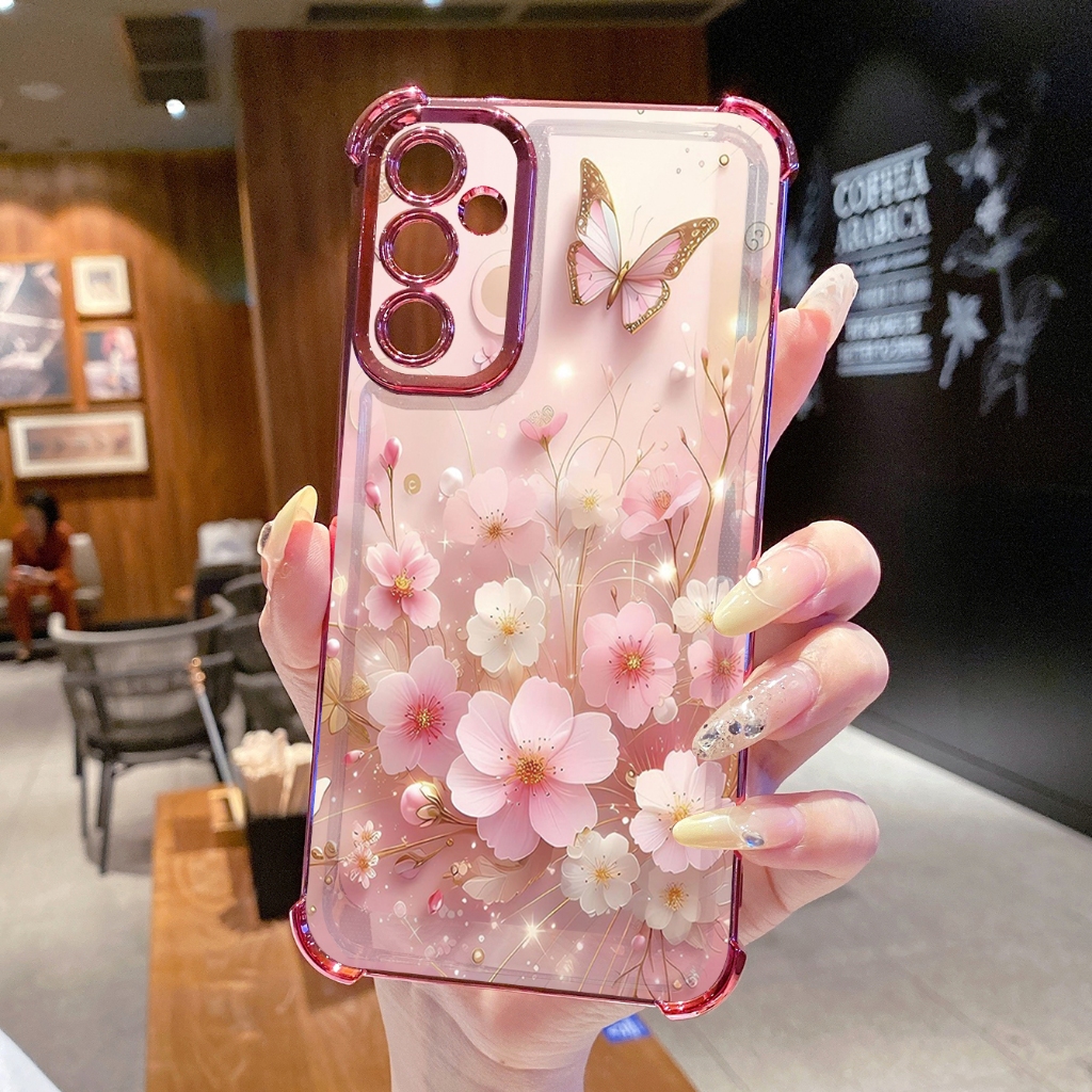 Dành Cho Samsung Galaxy Samsung Galaxy A17 A07 A15 A05 A35 A55 A14 A34 A33 A53 A56 A36 A06 A16 Vỏ Mạ Trong Suốt Hoa Bướm Chống Rơi