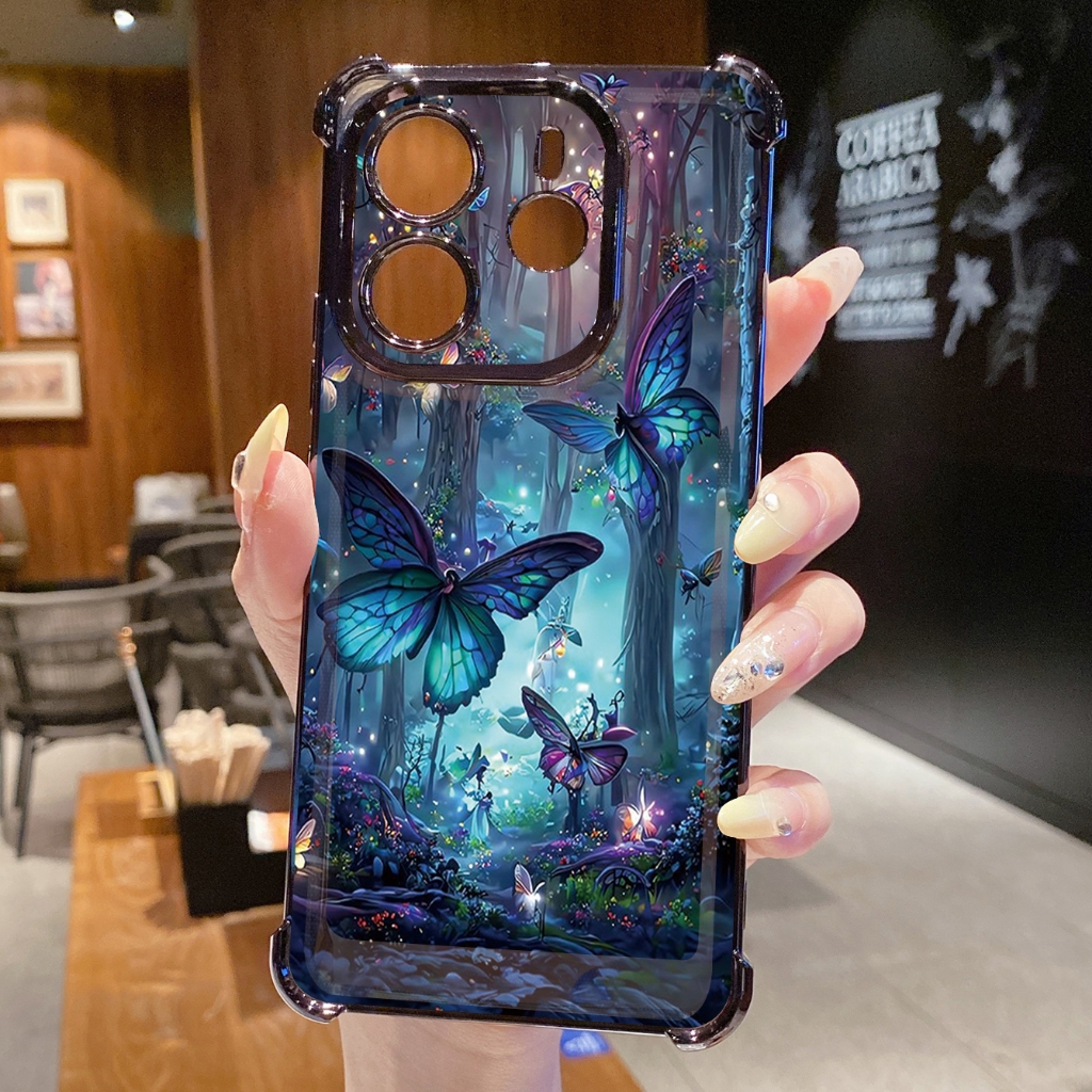 Dành Cho Xiaomi Redmi Note 14 13 Pro 5G 4G 12 13C 14C Vỏ Mạ Trong Suốt Hoa Bướm Chống Rơi