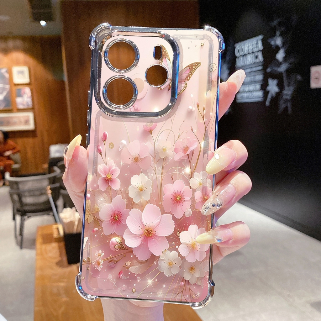 Dành Cho Xiaomi Redmi Note 14 13 Pro 5G 4G 12 13C 14C Vỏ Mạ Trong Suốt Hoa Bướm Chống Rơi