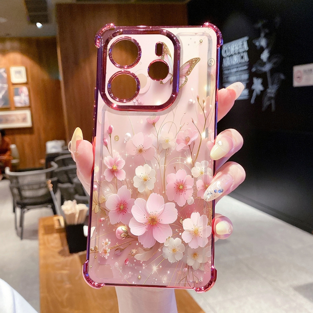 Dành Cho Xiaomi Redmi Note 14 13 Pro 5G 4G 12 13C 14C Vỏ Mạ Trong Suốt Hoa Bướm Chống Rơi