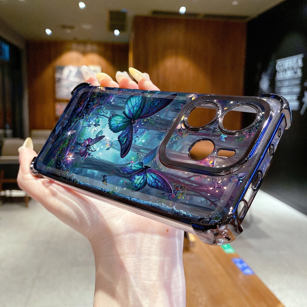 Dành Cho Xiaomi Redmi Note 14 13 Pro 5G 4G 12 13C 14C Vỏ Mạ Trong Suốt Hoa Bướm Chống Rơi