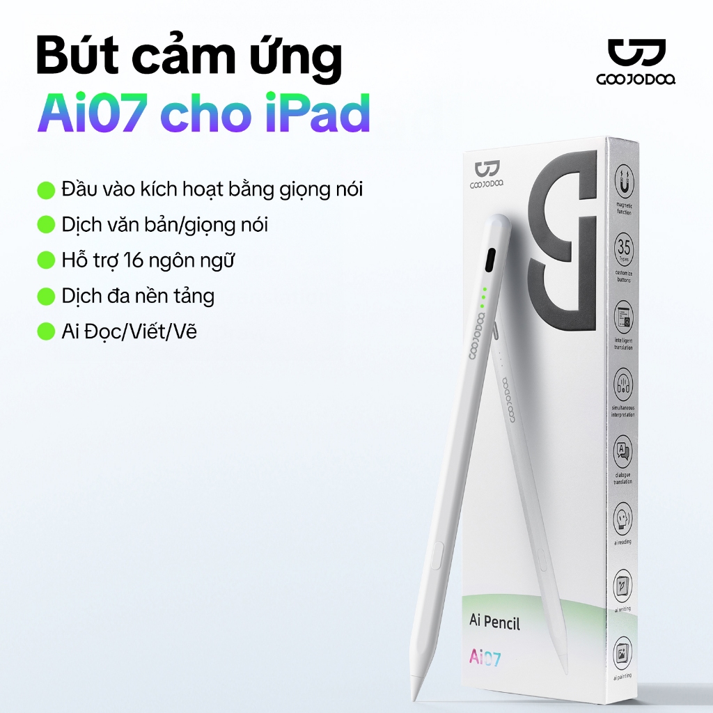 Bút cảm ứng GOOJODOQ Ai với bản dịch giọng nói / văn bản thời gian thực, ghi âm cuộc họp, ứng dụng tích hợp DIY, 35 phím tắt, từ chối lòng bàn tay và độ nhạy cao