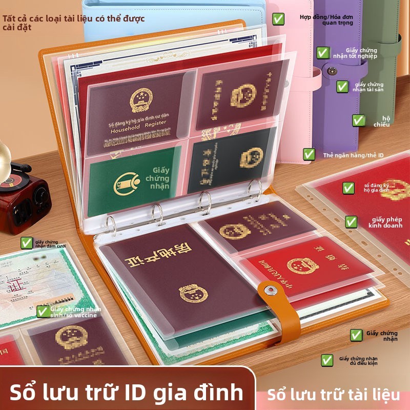 Bìa đựng tài liệu gia đình A4 di động dung tích lớn, sổ đăng ký hộ gia đình đa chức năng, giấy khai sinh, sổ tiêm chủng nhiều lớp IMRR
