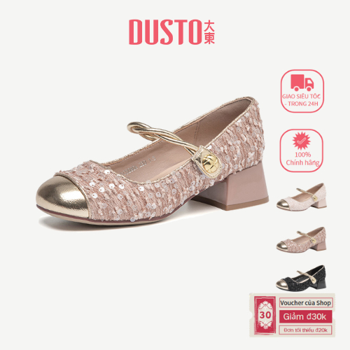 DUSTO Giày Cao Gót Dày Gót 4.5cm Mary Jane Sequins Velcro Giày Nữ DW25C0080A