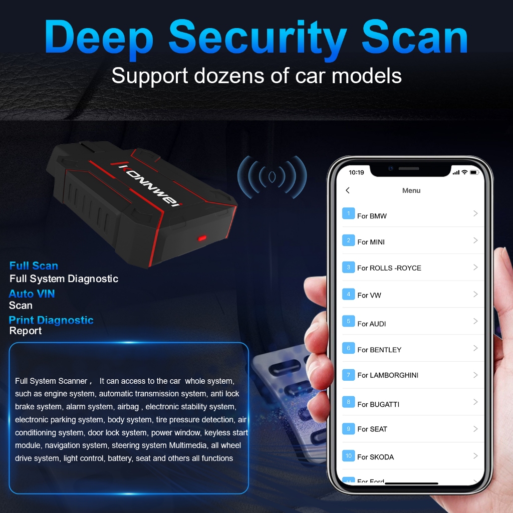 KONNWEI MAXOBD OBD2 Tất cả các hệ thống Máy quét ô tô Bluetooth 5.2 cho iOS Android OBDII Công cụ quét chẩn đoán ô tô Động cơ ABS Báo động lỗi Đầu đọc mã Ứng dụng miễn phí
