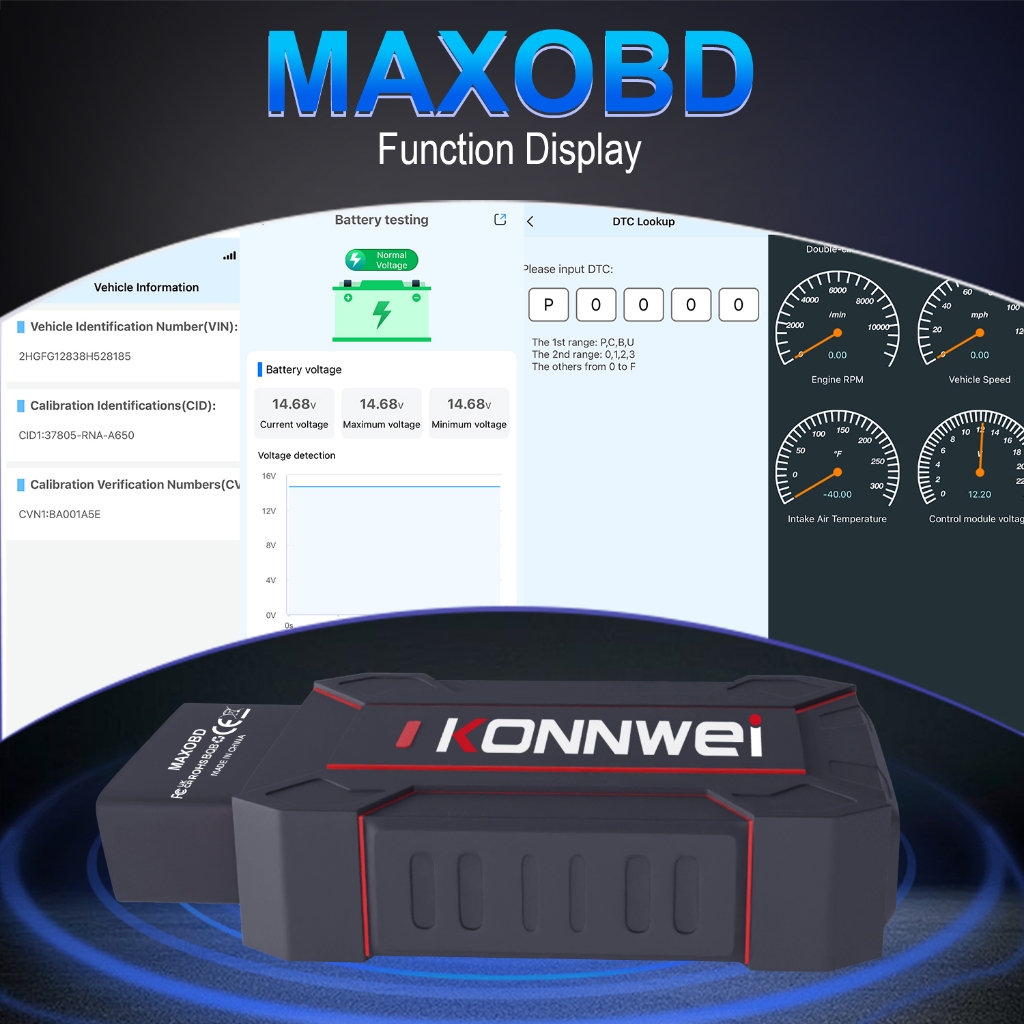 KONNWEI MAXOBD OBD2 Tất cả các hệ thống Máy quét ô tô Bluetooth 5.2 cho iOS Android OBDII Công cụ quét chẩn đoán ô tô Động cơ ABS Báo động lỗi Đầu đọc mã Ứng dụng miễn phí