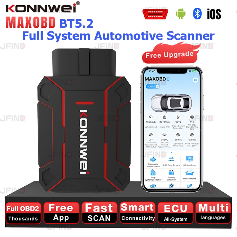 KONNWEI MAXOBD OBD2 Tất cả các hệ thống Máy quét ô tô Bluetooth 5.2 cho iOS Android OBDII Công cụ quét chẩn đoán ô tô Động cơ ABS Báo động lỗi Đầu đọc mã Ứng dụng miễn phí