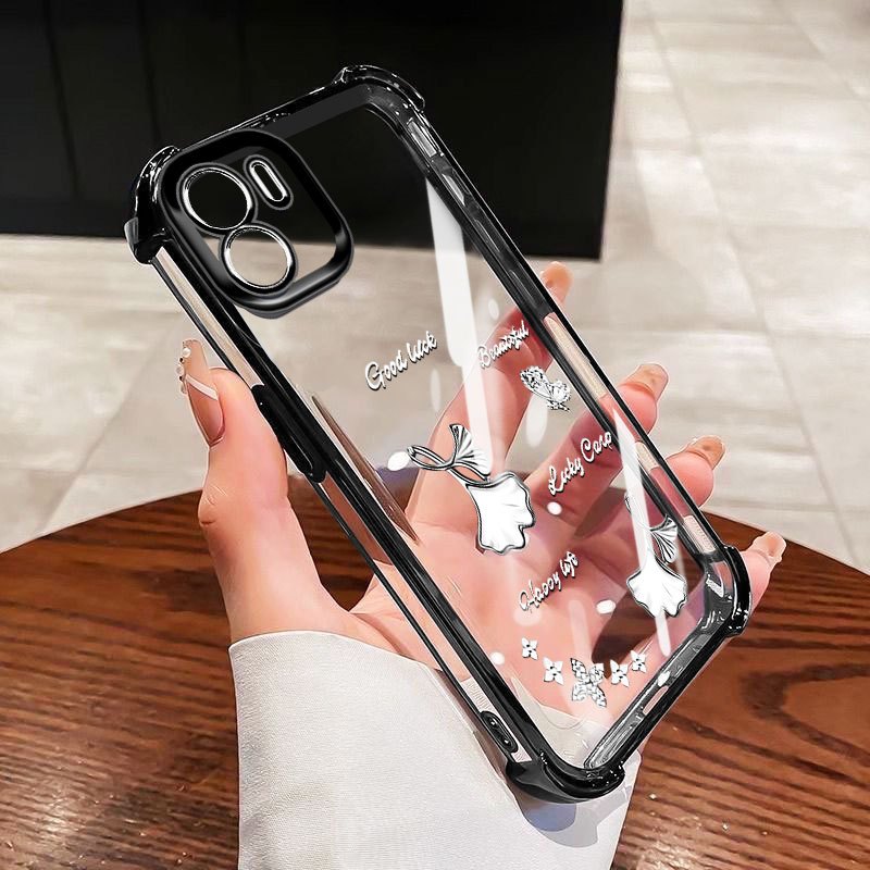 Ốp điện thoại chống rơi YBD cho Redmi A1 A2 Plus A1 + A2 + 2022 Xiaomi POCO C50 C51 Lá phong bạch quả cổ điển Bảo vệ toàn diện Ốp lưng trong suốt
