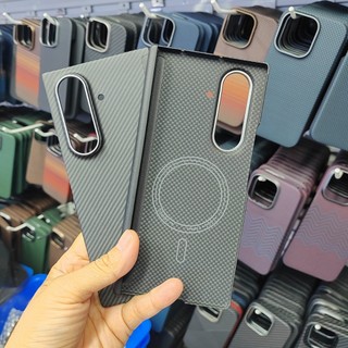 Dành Cho Samsung Galaxy Z Fold 7 Gấp Từ Xoay Trục Bọc Cao Cấp Aramid Sợi Carbon Vỏ Khung Sạc Không Dây