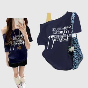 Áo thun ngắn tay in nơ cổ điển kiểu Mỹ dành cho nữ