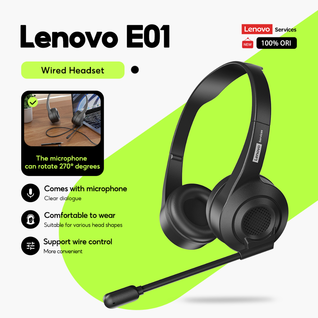 Tai nghe có dây Lenovo E01 Tai nghe có micrô Tai nghe khử tiếng ồn có micrô chuyên dụng cho trung tâm cuộc gọi Dịch vụ khách hàng Sử dụng với máy tính