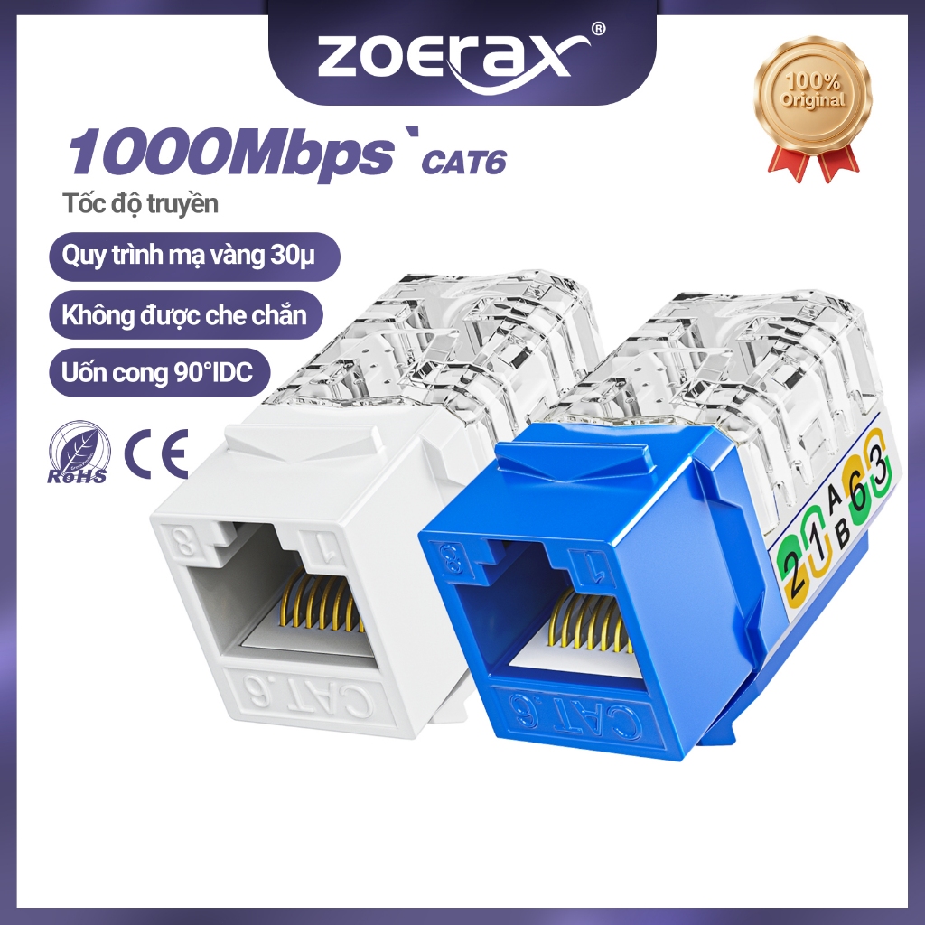 Zoerax RJ45 Cat6 Keystone Jacks Slim Profile 1 / 10 / 30 Gói, 90 Độ ...