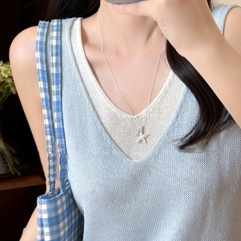 Phiên Bản Hàn Quốc Thời Trang Đơn Giản Sao Kéo Vòng Cổ Nữ Bạc Quà Tặng Ngày Lễ Sinh Viên