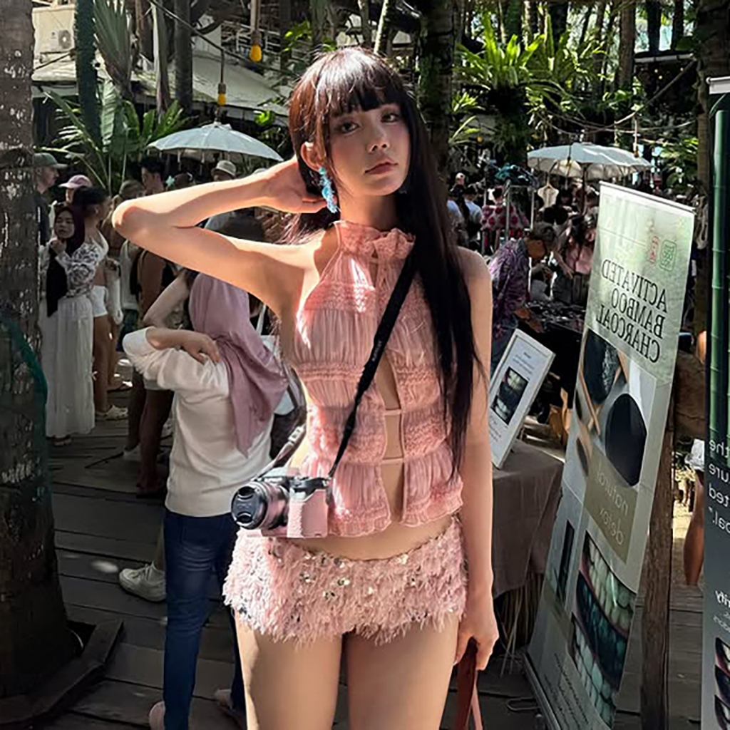 Cutenew Gợi Cảm 2 Bộ Dây Độc Đáo Rỗng Ra Không Tay Áo Vest + Quần Short Sequin Sáng Bóng Nữ Mùa Hè Hot Chick Phong Cách Thường Ngày