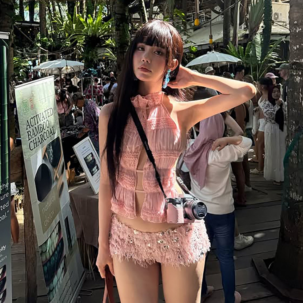Cutenew Gợi Cảm 2 Bộ Dây Độc Đáo Rỗng Ra Không Tay Áo Vest + Quần Short Sequin Sáng Bóng Nữ Mùa Hè Hot Chick Phong Cách Thường Ngày