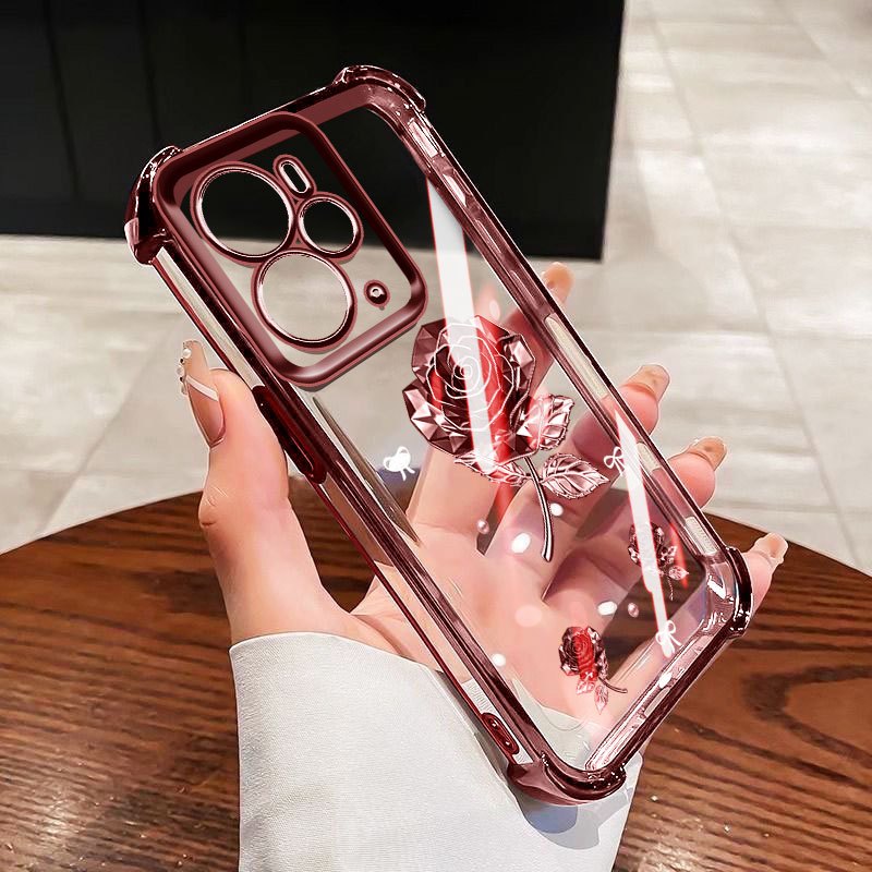 Ốp Điện Thoại Chống Rơi YBD Cho Realme 14 Pro Plus Realme 14T 5G Pha Lê Sáng Kim Cương Hoa Hồng Bảo Vệ Toàn Diện Ốp Lưng Trong Suốt