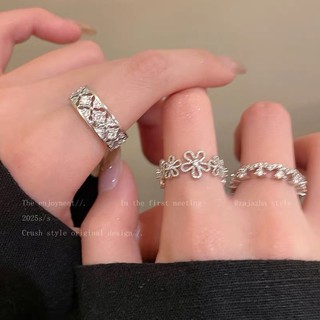 Nhẫn Bạc Nữ Hoa Rỗng Kim Cương Nhẫn Có Thể Điều Chỉnh Cho Nữ 3 Bộ Hàn Quốc Phong Cách Nhật Bản Thiết Kế Niche Đơn Giản Và Ngọt Ngào Nhẫn Đa Năng