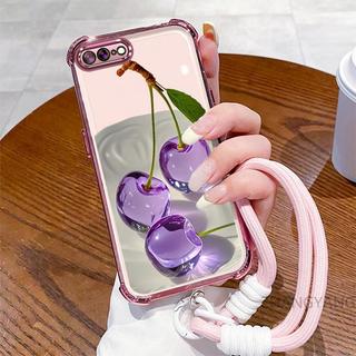 Ốp Lưng Cho iPhone 7 Plus iPhone 8 Plus Mạ Điện Bốn Góc Chống Sốc Vỏ Điện Thoại Thẩm Mỹ Pha Lê Hoa Văn Hoa Quả Thiết Kế Mới Miễn Phí Treo Dây