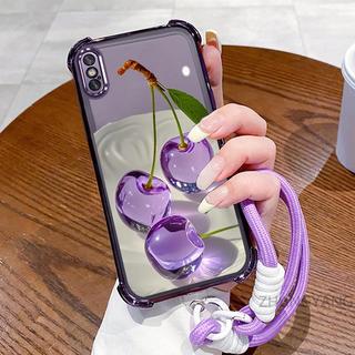 Ốp Lưng Cho iPhone X Xs Xr Xs Max Mạ Điện Bốn Góc Chống Sốc Vỏ Điện Thoại Thẩm Mỹ Pha Lê Hoa Văn Hoa Quả Thiết Kế Mới Miễn Phí Treo Dây