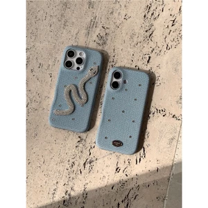 IPhone 17 16 PRO MAX 15 Pro max Denim logo bạc họa tiết kim cương giả Vỏ điện thoại chất liệu PU