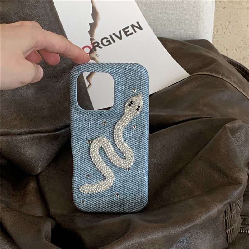 IPhone 17 16 PRO MAX 15 Pro max Denim logo bạc họa tiết kim cương giả Vỏ điện thoại chất liệu PU