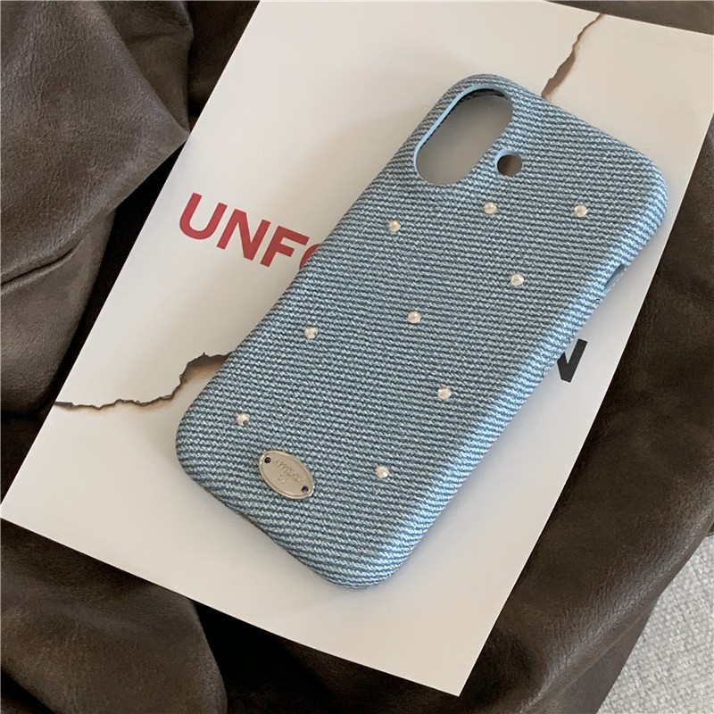 IPhone 17 16 PRO MAX 15 Pro max Denim logo bạc họa tiết kim cương giả Vỏ điện thoại chất liệu PU