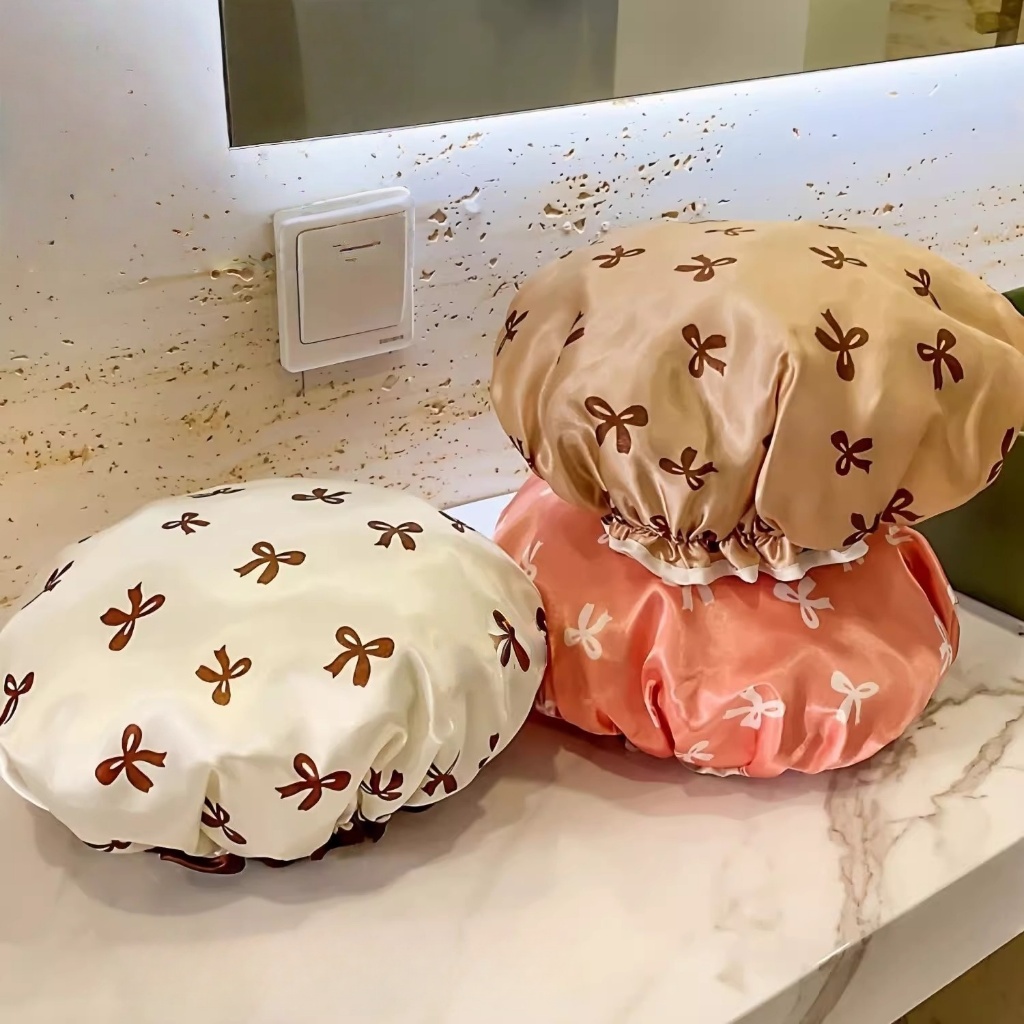 Cyp Hai Lớp Chống Thấm Nước Tắm Chống Bẩn Nhà Bếp Che Tóc Phòng Tắm Thoải Mái Co Giãn Tắm Vinh Quang