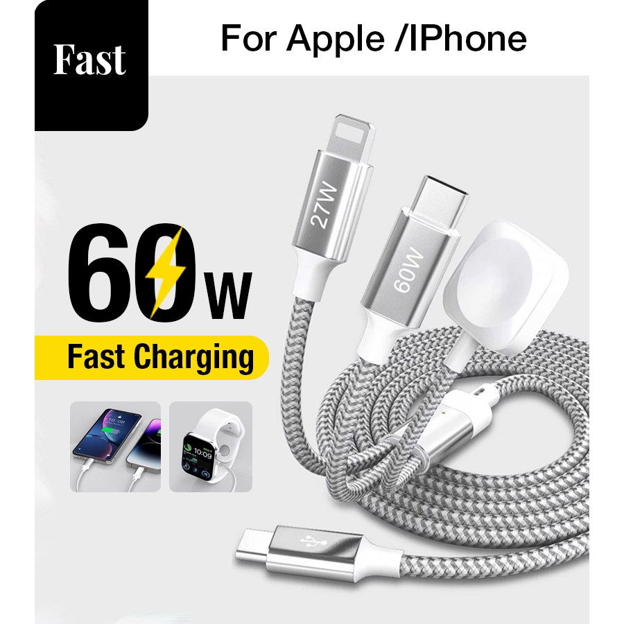 Cáp sạc Type-C Một cho ba cáp sạc Bộ sạc di động Cáp iPhone Type-C C cho Apple Watch S11 SE3 Ultra3 S10 S9 S8 SE S7 S6 Ultra 49mm 46mm 42mm 40mm 44mm 41mm 45mm