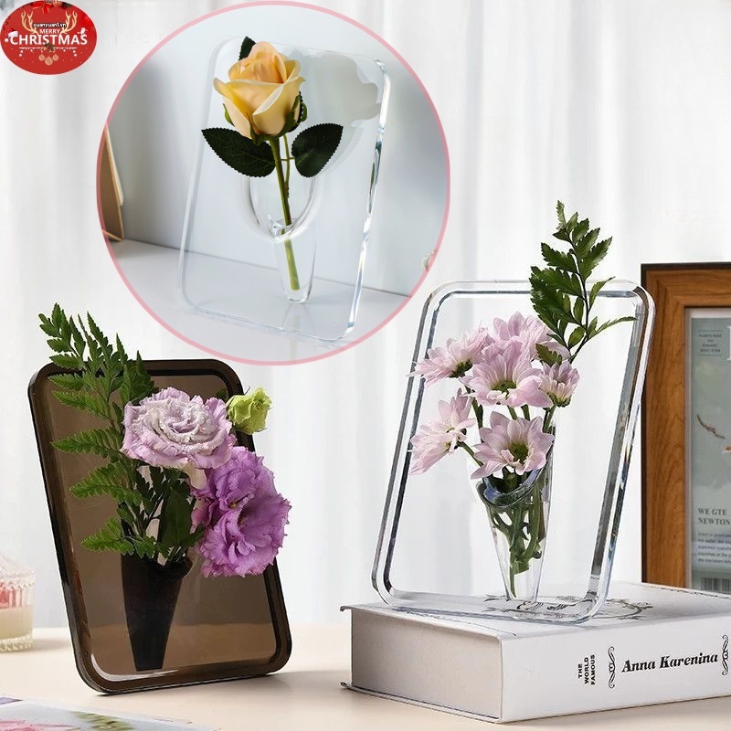 XUAN Tối giản Bình hoa trong suốt Chậu hoa trang trí bàn làm việc Sắp xếp hoa Hình học Bình hoa vuông Phòng trang trí thẩm mỹ VN