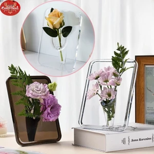 XUAN Tối giản Bình hoa trong suốt Chậu hoa trang trí bàn làm việc Sắp xếp hoa Hình học Bình hoa vuông Phòng trang trí thẩm mỹ VN