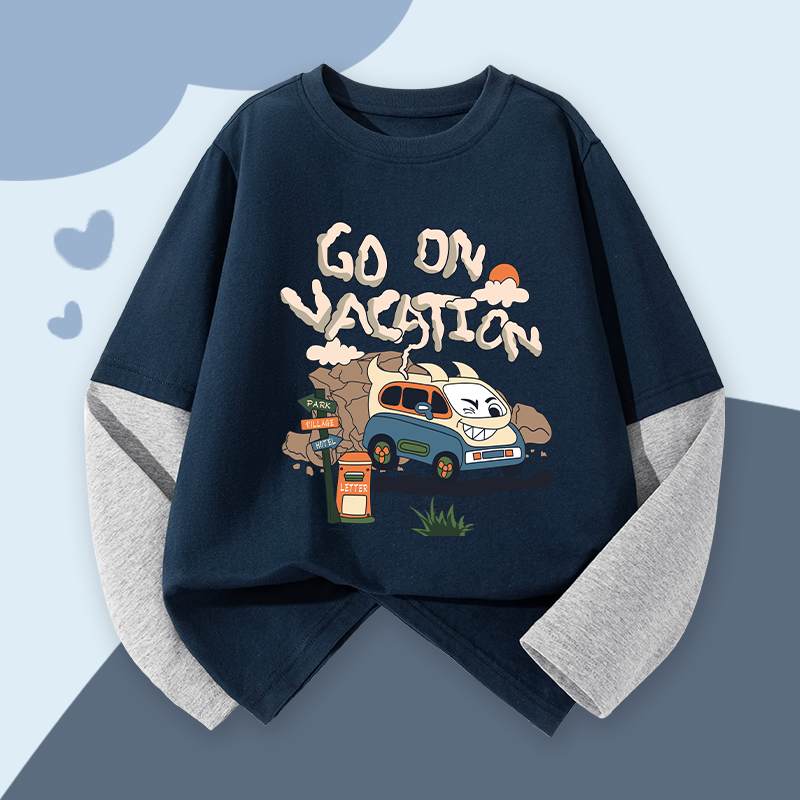 W.G.Q Áo thun dài tay bé trai, vải 100% Cotton thoáng khí thoải mái, có họa tiết in