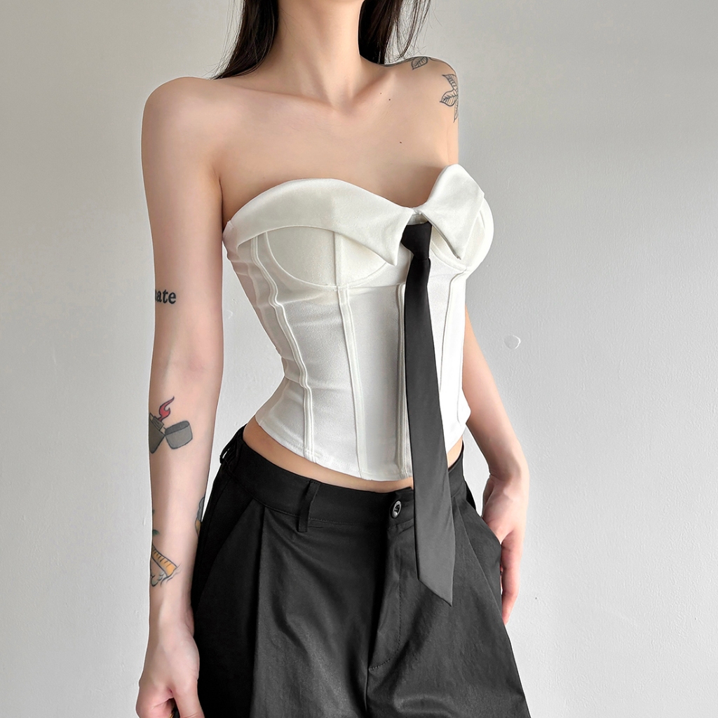 Bộ hai mảnh ngọt ngào Cutenew Áo Vest quây xẻ tà không đều + Quần dài ống rộng eo cao dành cho nữ thời trang phong cách đa năng