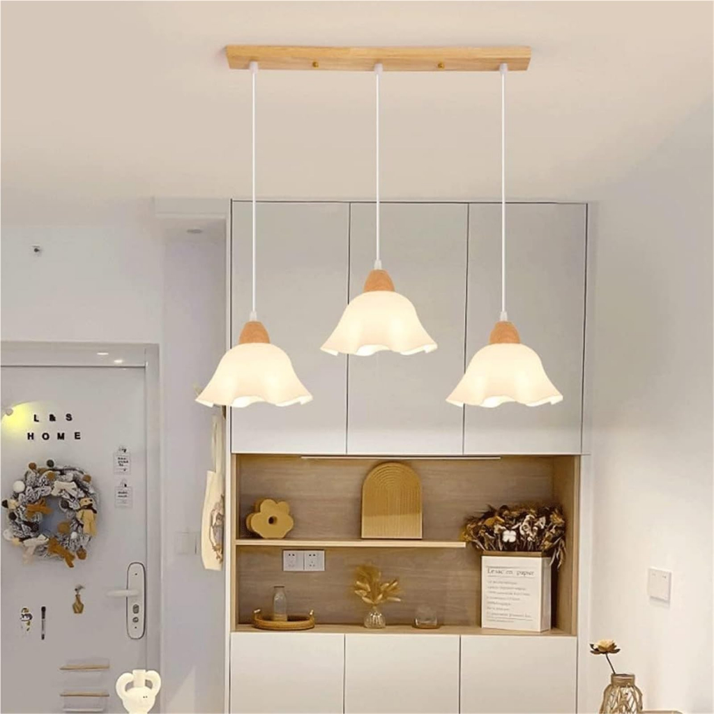 Đèn chùm trần hoa Acrylic Nhật Bản, Đèn mặt dây chuyền bằng gỗ Led, Phòng khách, Phòng ngủ, Phòng ăn Đèn thả trang trí phòng ăn