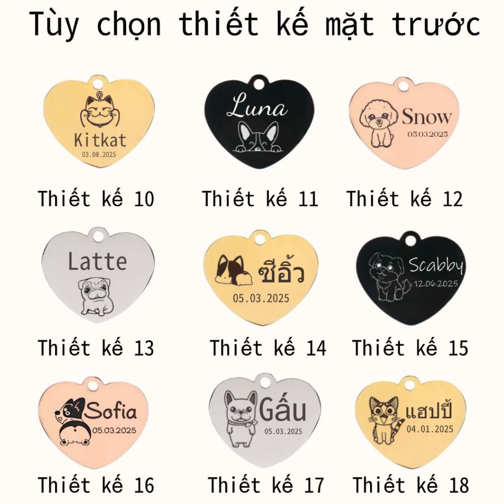 Thẻ tên thú cưng hình trái tim, cá nhân hóa, khắc tên miễn phí, thẻ ID mèo/chó