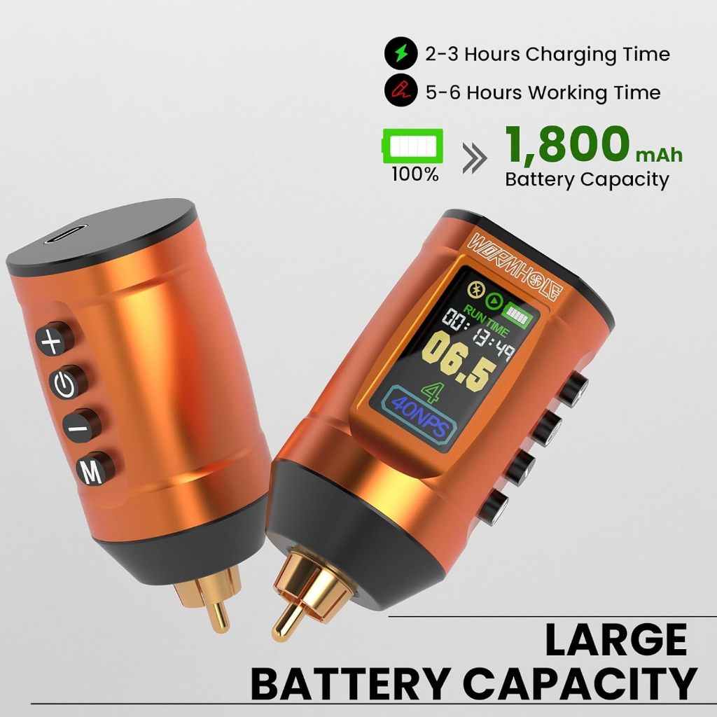 Wormhole Pin không dây cho máy xăm 1800mAh, sạc RCA, dùng cho súng và máy xăm