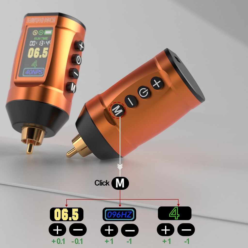 Wormhole Pin không dây cho máy xăm 1800mAh, sạc RCA, dùng cho súng và máy xăm