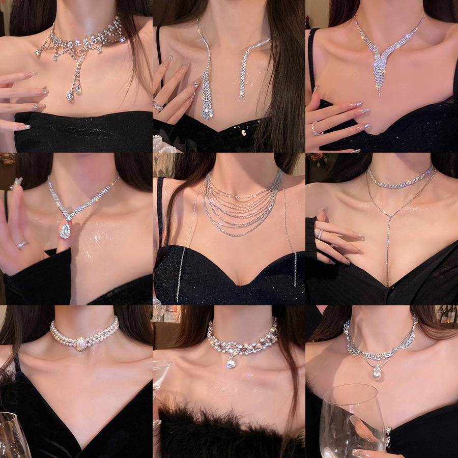 Vòng cổ zircon đá quý và ngọc trai, thiết kế sang trọng và cá tính