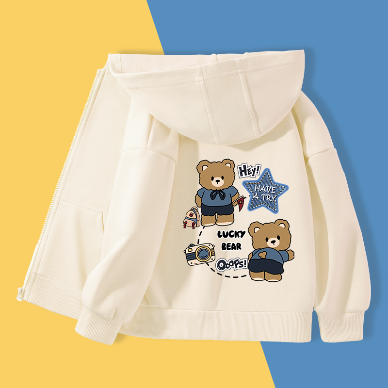 W.G.Q Áo Hoodie bé trai，Áo có mũ có dây kéo có in，Thời trang thoải mái Thích hợp để mặc hàng ngày