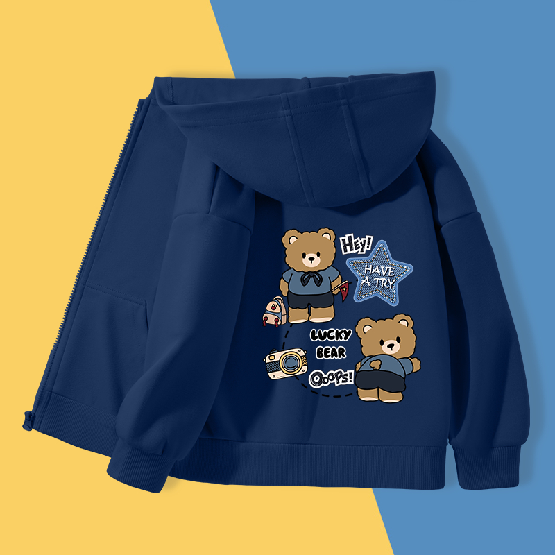 W.G.Q Áo Hoodie bé trai，Áo có mũ có dây kéo có in，Thời trang thoải mái Thích hợp để mặc hàng ngày