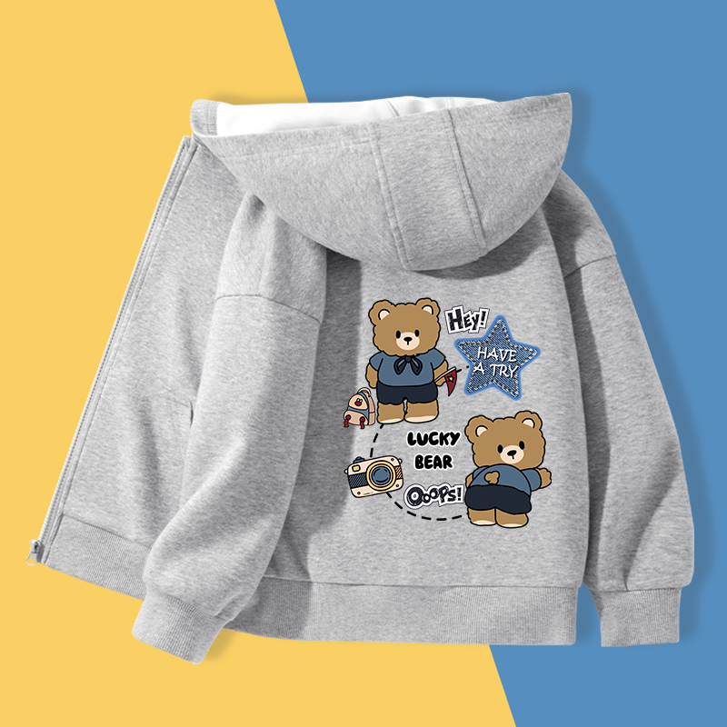 W.G.Q Áo Hoodie bé trai，Áo có mũ có dây kéo có in，Thời trang thoải mái Thích hợp để mặc hàng ngày