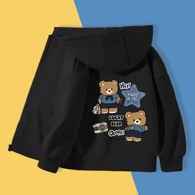 W.G.Q Áo Hoodie bé trai，Áo có mũ có dây kéo có in，Thời trang thoải mái Thích hợp để mặc hàng ngày