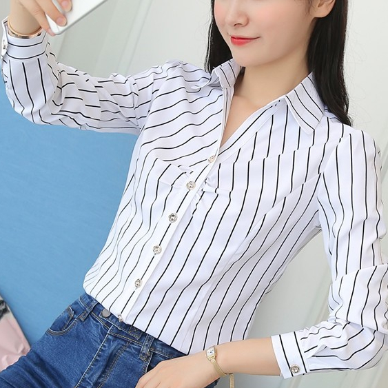 Áo sơ mi sọc nứt của tôi Bộ đồ dài tay mỏng chuyên nghiệp dành cho nữ