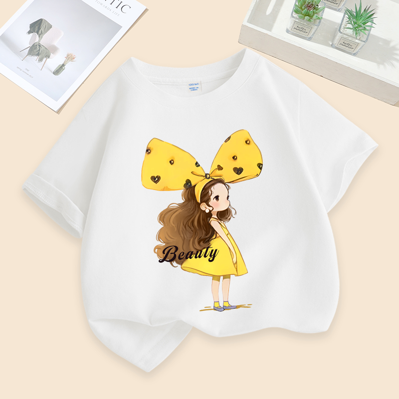 Áo thun bé gái in chữ Thích hợp để mặc thể thao ngoài trời, vải Cotton nguyên chất mềm mại thoải mái