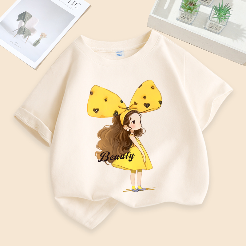 Áo thun bé gái in chữ Thích hợp để mặc thể thao ngoài trời, vải Cotton nguyên chất mềm mại thoải mái