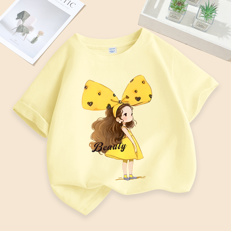 Áo thun bé gái in chữ Thích hợp để mặc thể thao ngoài trời, vải Cotton nguyên chất mềm mại thoải mái