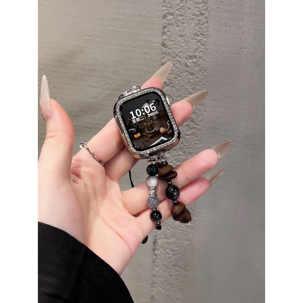 Dây đeo dây rút hạt cà phê hai hàng dành cho nữ Thích hợp cho Apple Watch S11 SE3 Ultra3 S10 S9 S8 SE S7 S6 Ultra 49mm 46mm 42mm 40mm 44mm 41mm 45mm Dây đeo cổ tay